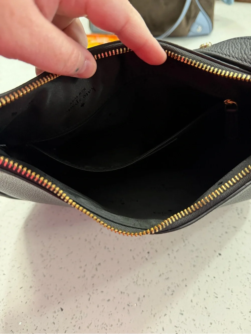 kate spade Black Pebbled Leather Shoulder Bag with Gold Hardware